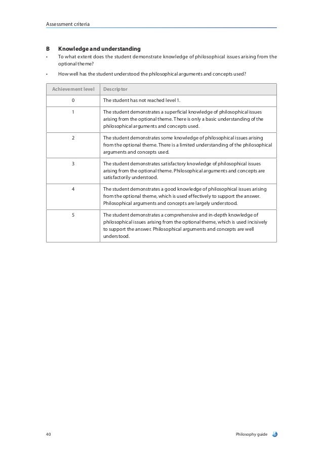 philosophy essay mark scheme
